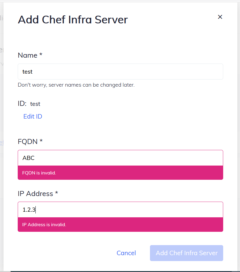 Add Chef Server Form